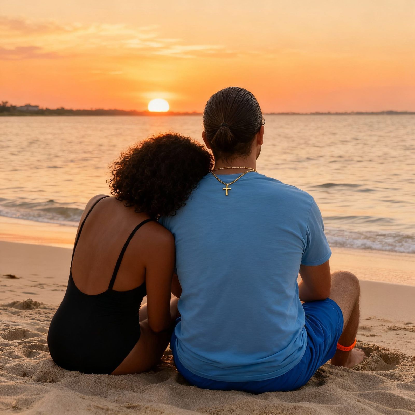 Couple Poses on Beach at Sunset