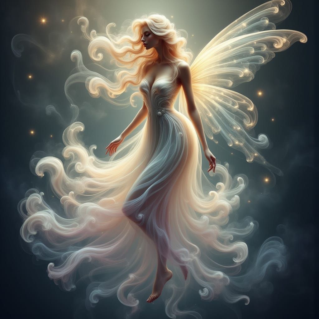 Ethereal Fairy in Misty Forest with Glowing Aura