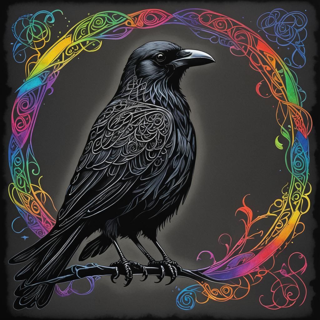 Celtic Knotwork Raven Silhouette in Crayon Style