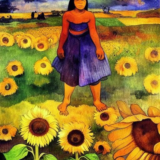 sunflowers field painting by Paul Gauguin