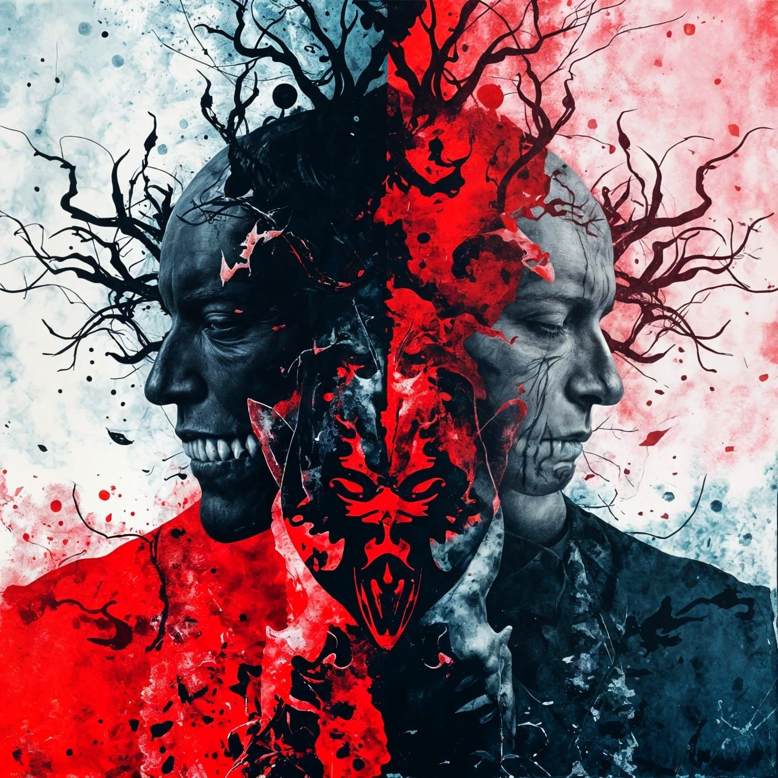 Surreal Double Exposure in Impasto Textures