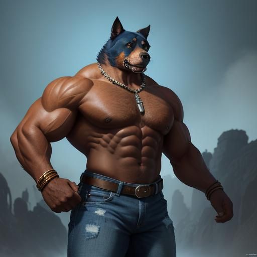 Anthropomorphic Rottweiler Man Walking Upright, Fantasy Art