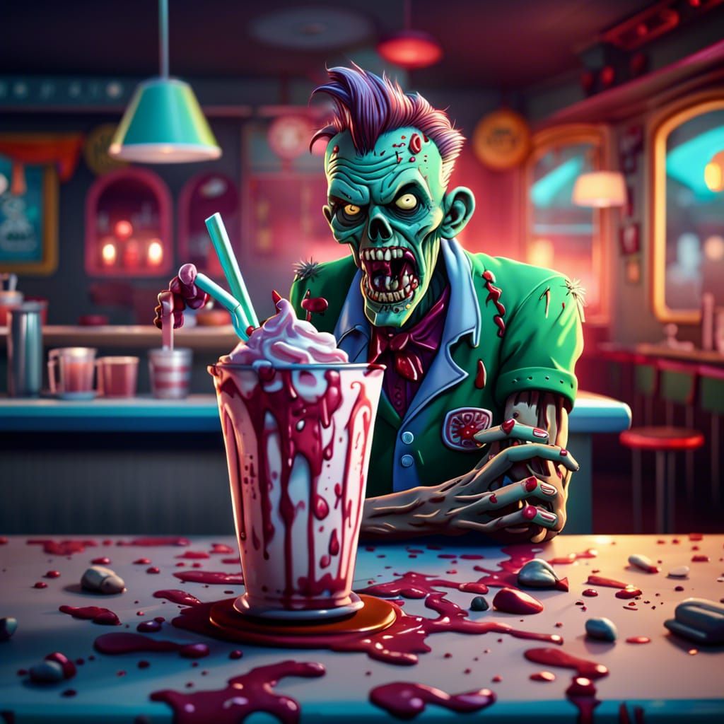 Cartoon Zombie Milkshake at 50s Diner Murder Party
