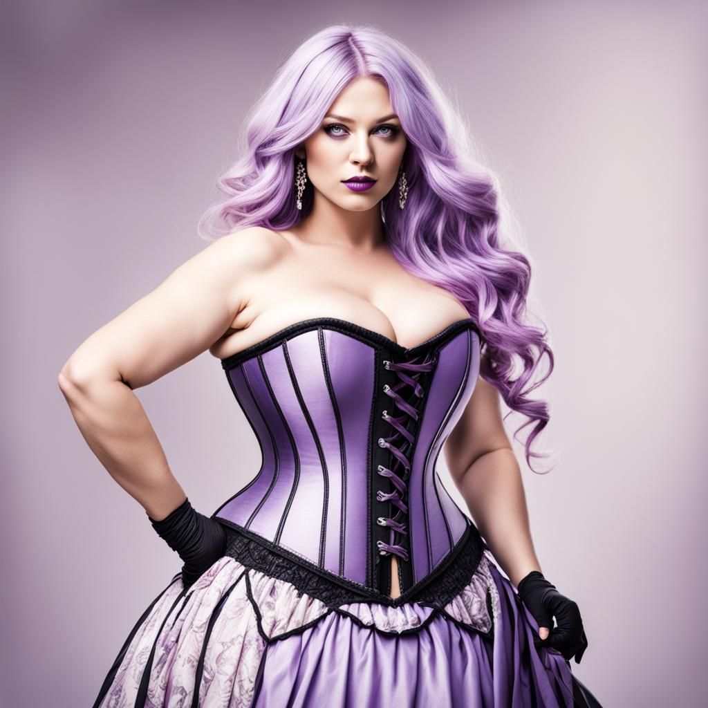 Curvy Woman with Lilac Hair in Corset