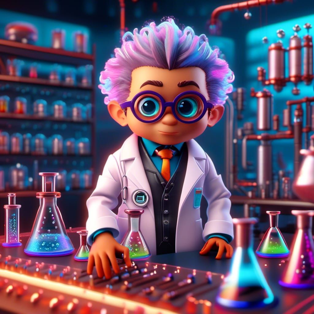 Chibi Mad Scientist in Biopunk Lab