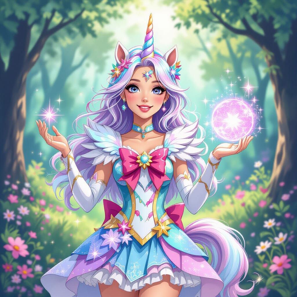 Magical Unicorn Girl in Whimsical Forest