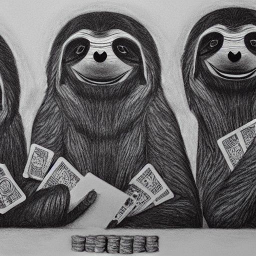 A group of sloths playing poker around a table