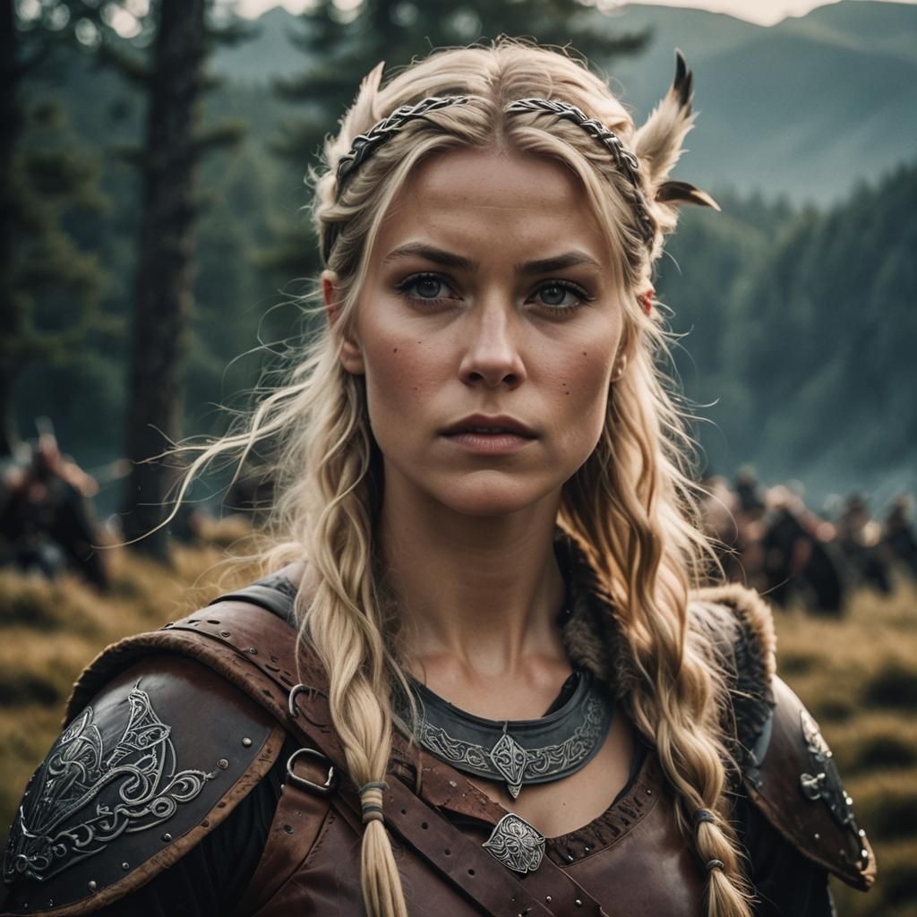 Cinematic Viking Woman in Leather, Film Still