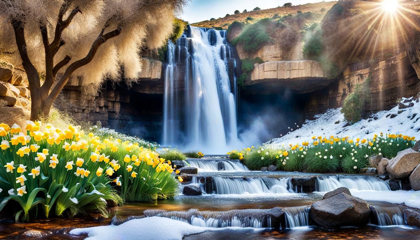 Spring Snow Melts in Golan Heights Waterfalls