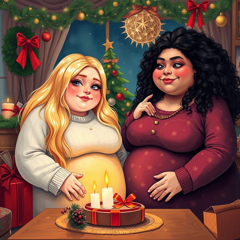 Cheerful Christmas Scene with Two Merry Friends