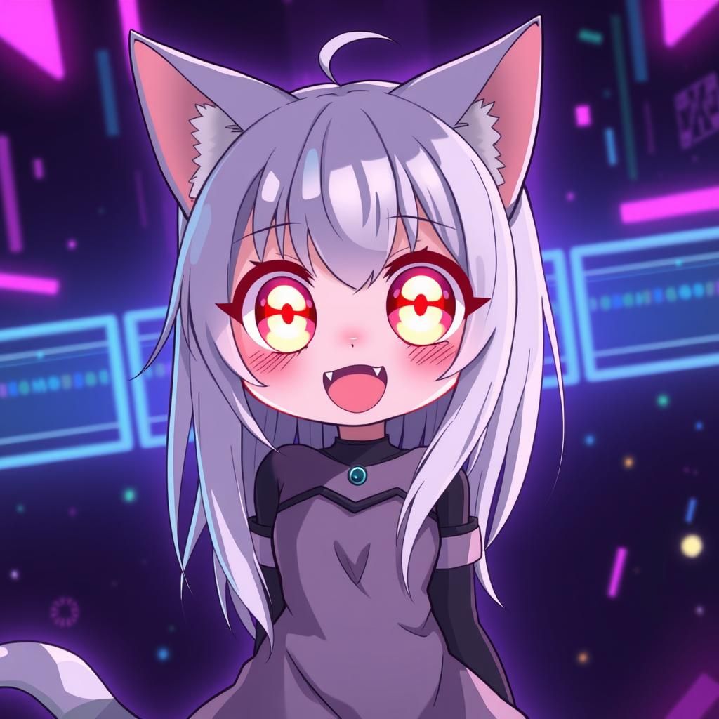 Synthwave Catgirl in Cyberpunk Anime Style