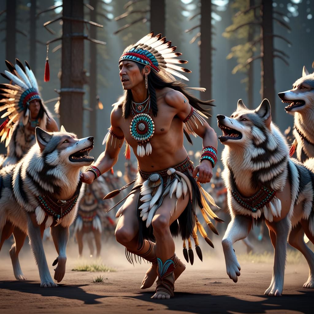 Dancing Wolves at Native American Pow Wow
