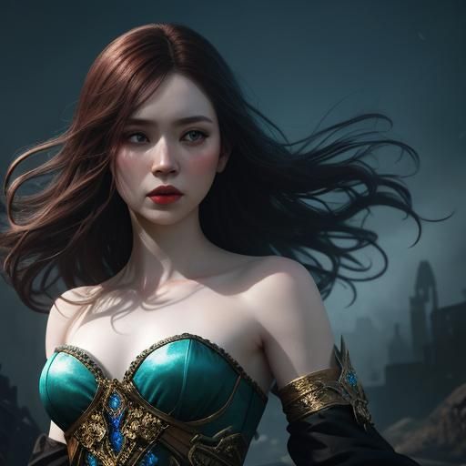 Detailed Portrait of a Pale Woman in Strapless Dress