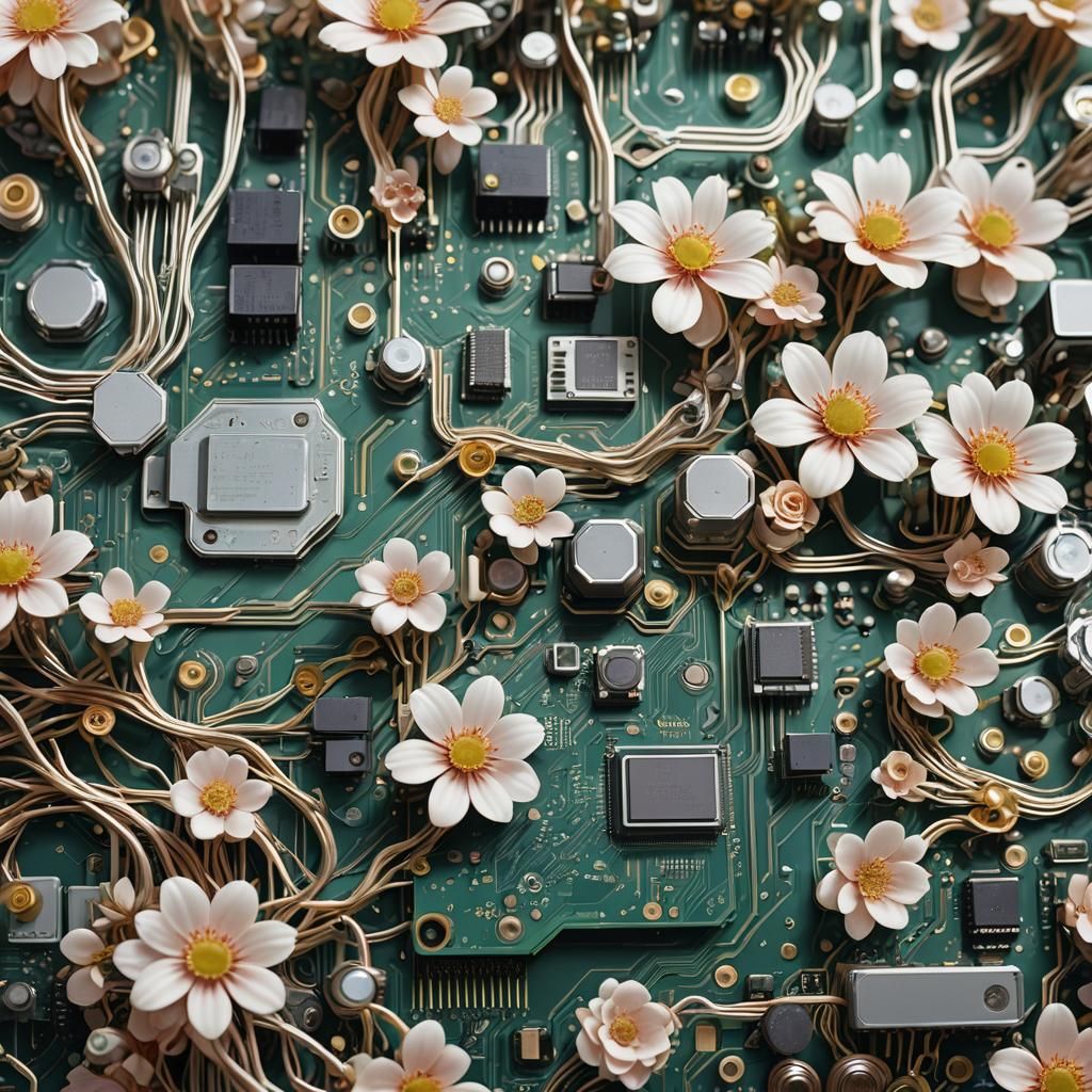 Floral Computer Disassembly in Realistic Digital Art