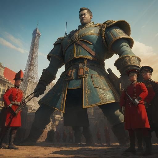 Pickles and Soldiers on Eiffel Tower in Surrealist Style