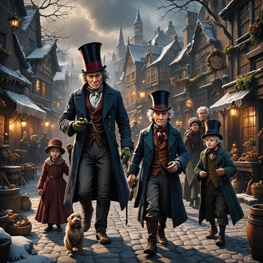 Scrooge and the Cratchit Family: Detailed Matte Painting