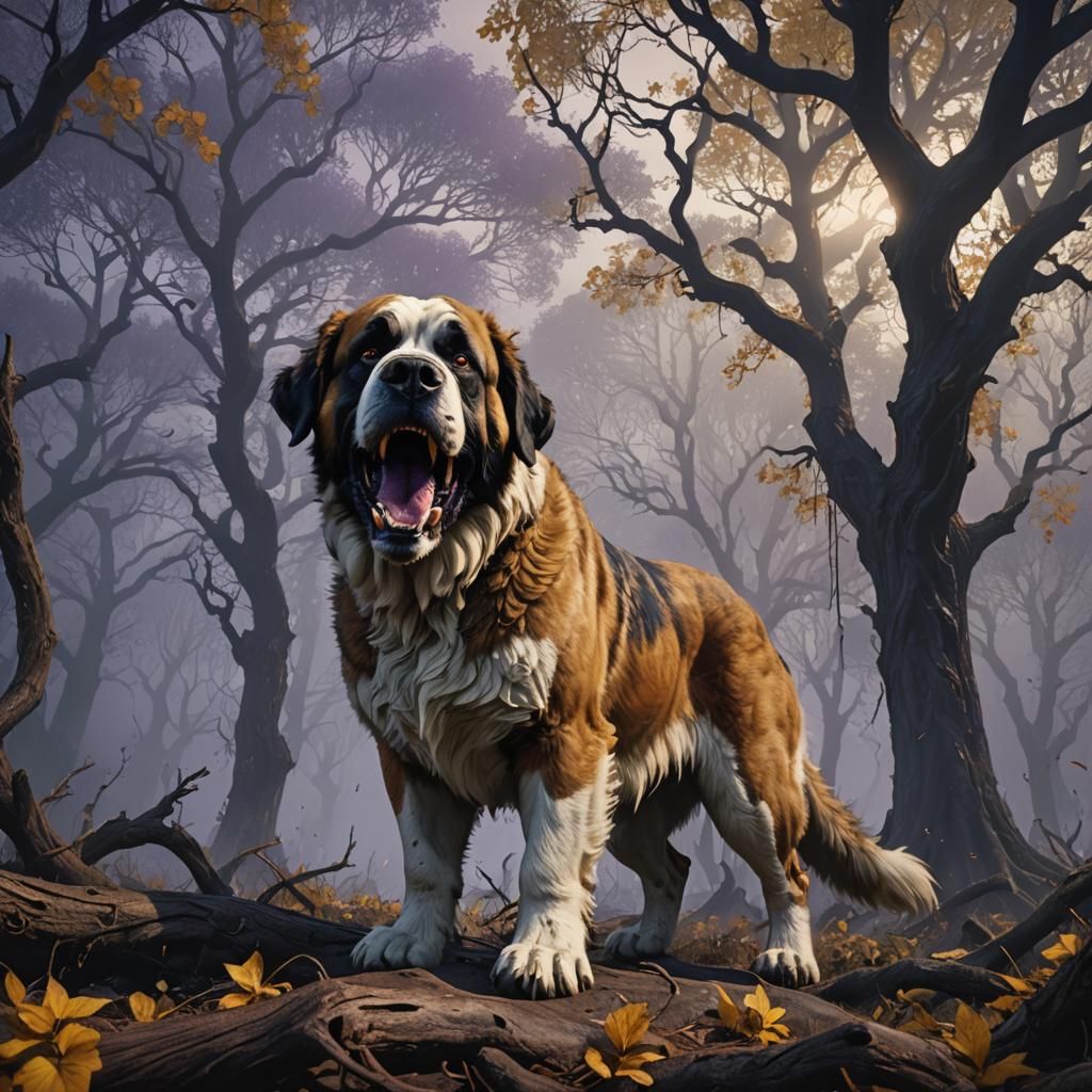 Terrifying Saint Bernard in Dark Fantasy Art Style