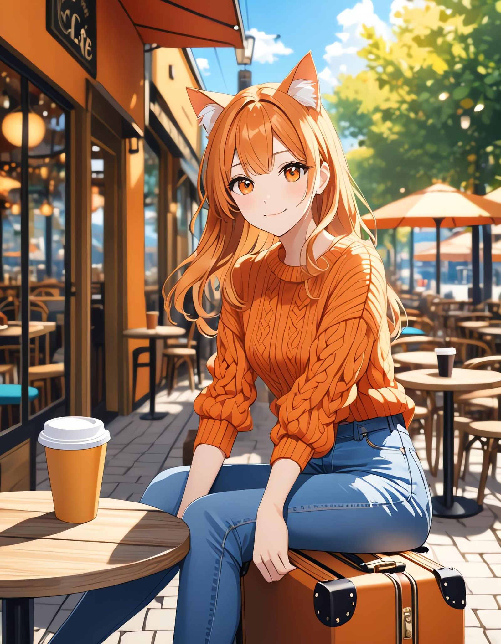 Girl with Cat Ears at Alfresco Cafe in Cel Shading