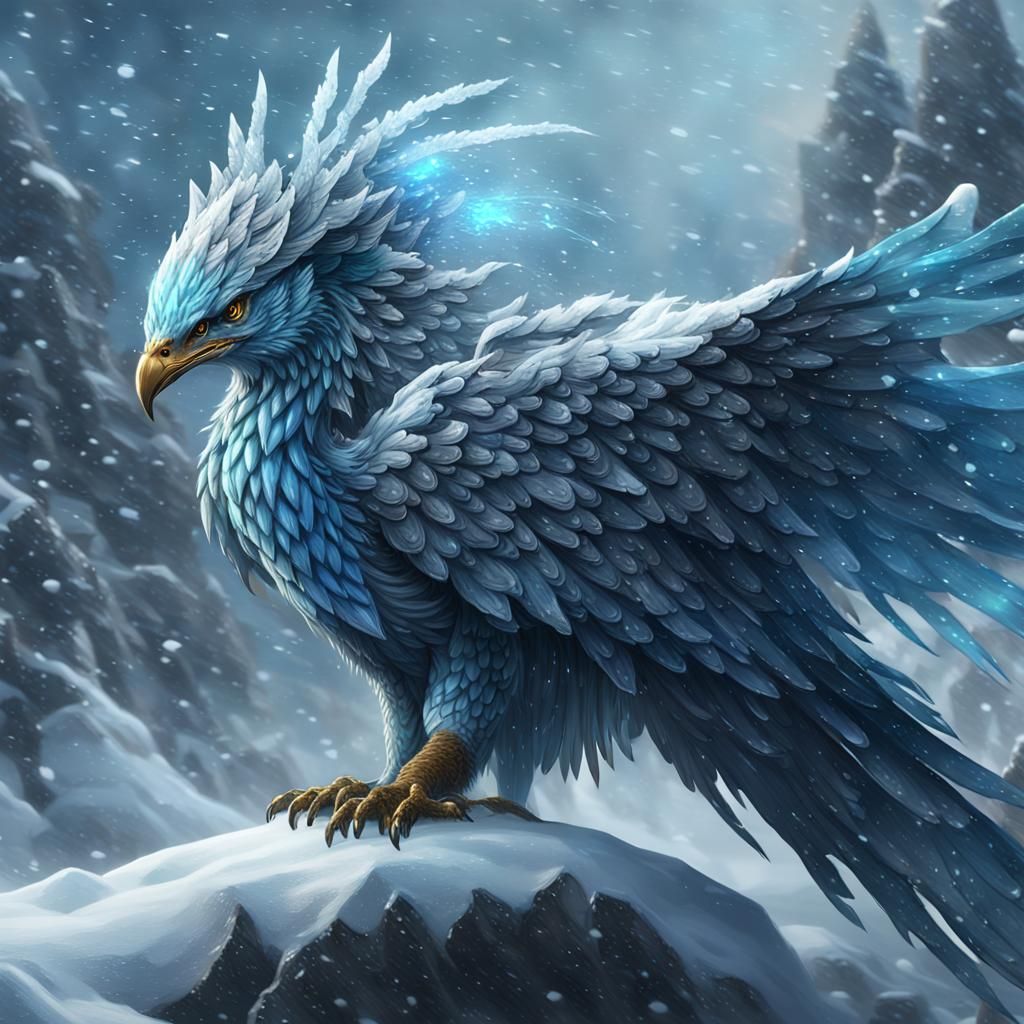 Ice Phoenix Protecting Babies in Snowstorm