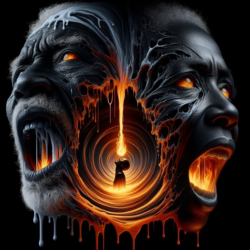 Melting Candle Faces in Double Exposure Horror Art