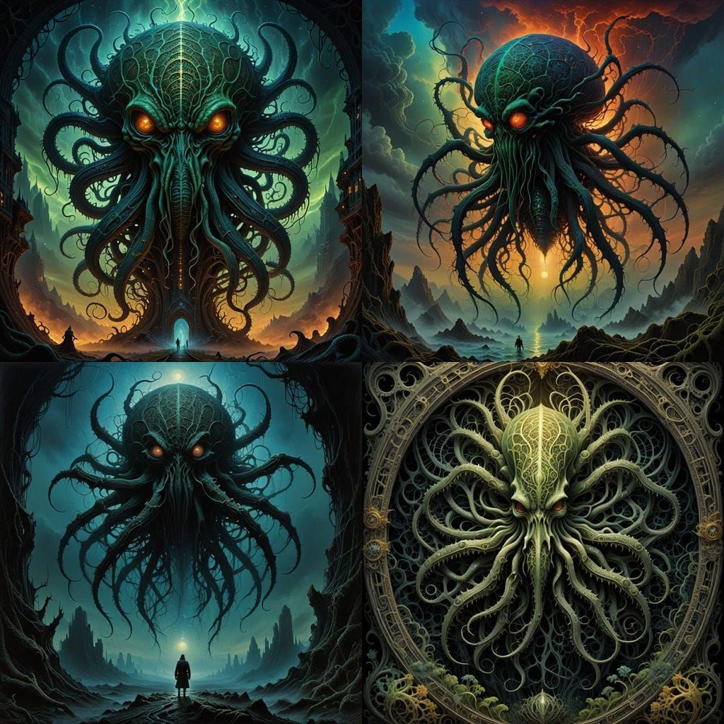 Ethereal Cthulhu Emerging from Fractal Webs