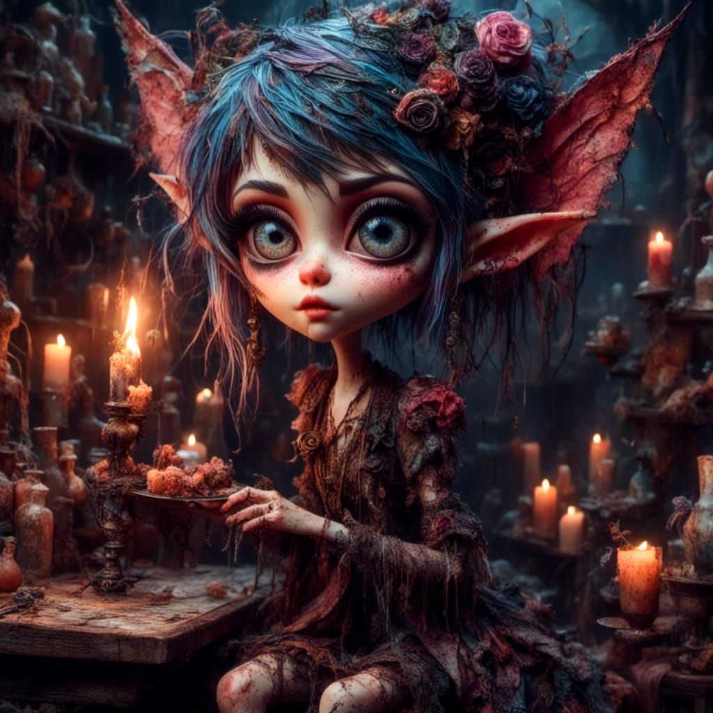 Creepy Killer Pixie in Candlelit Mansion