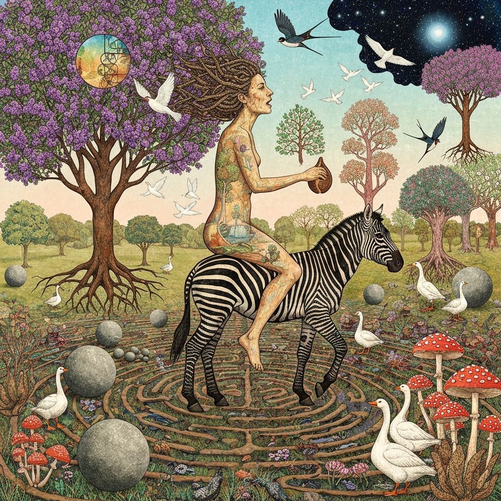 Goddess of Living World Rides Zebra Through Cosmic Surreal L...