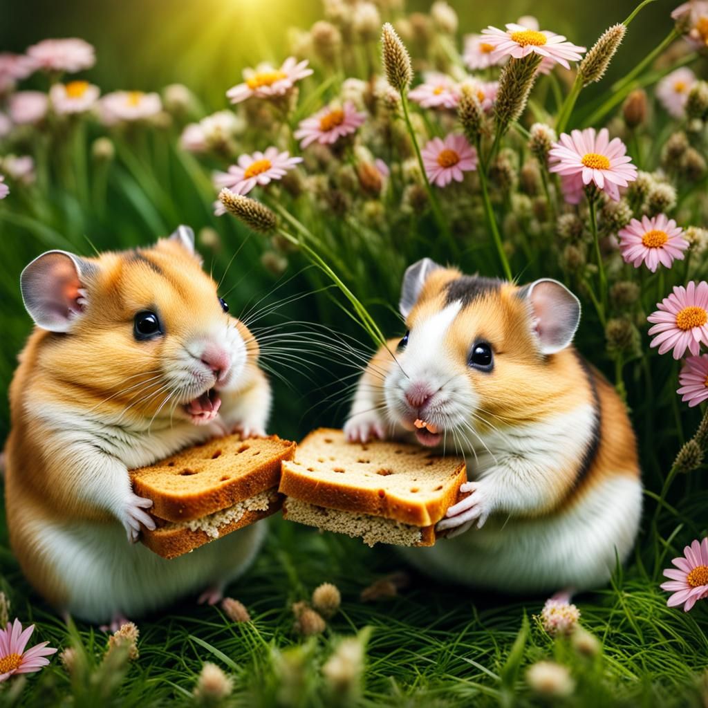 hamsters eating bread
