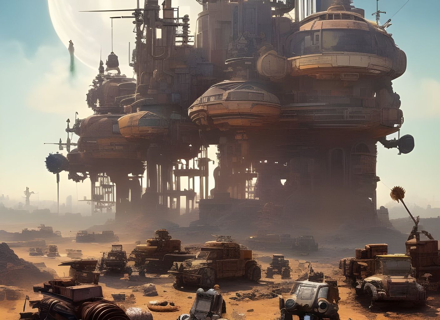 Dystopian Dieselpunk Border Town in Watercolor