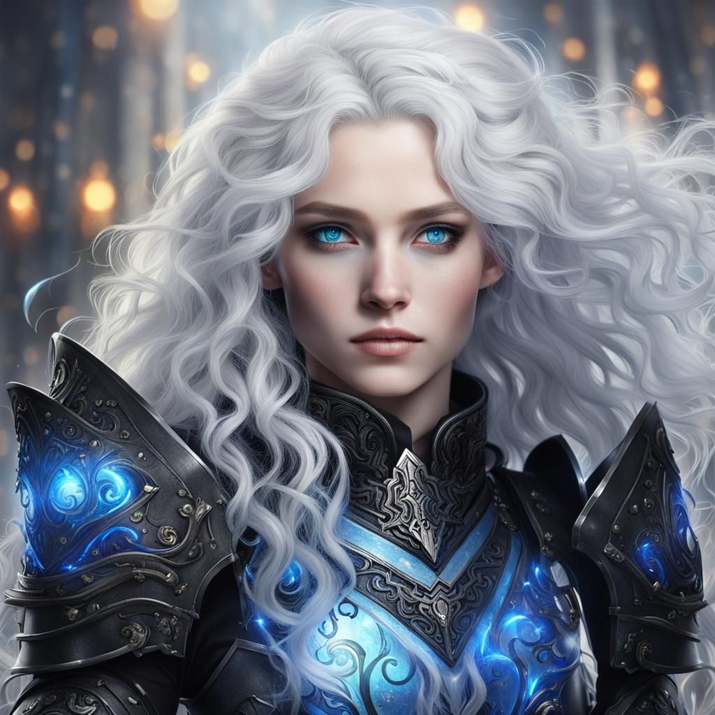 Young Woman in Magical Armor with Black Fire