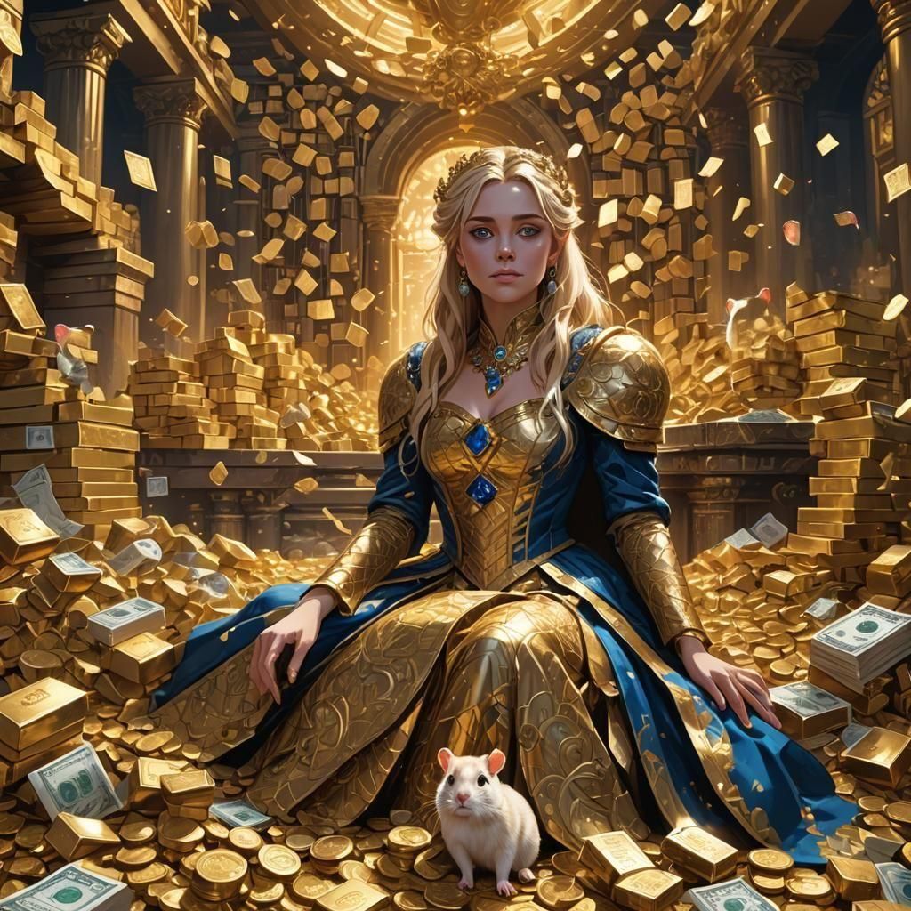 Girl on Throne with Hamster: Detailed Matte Painting