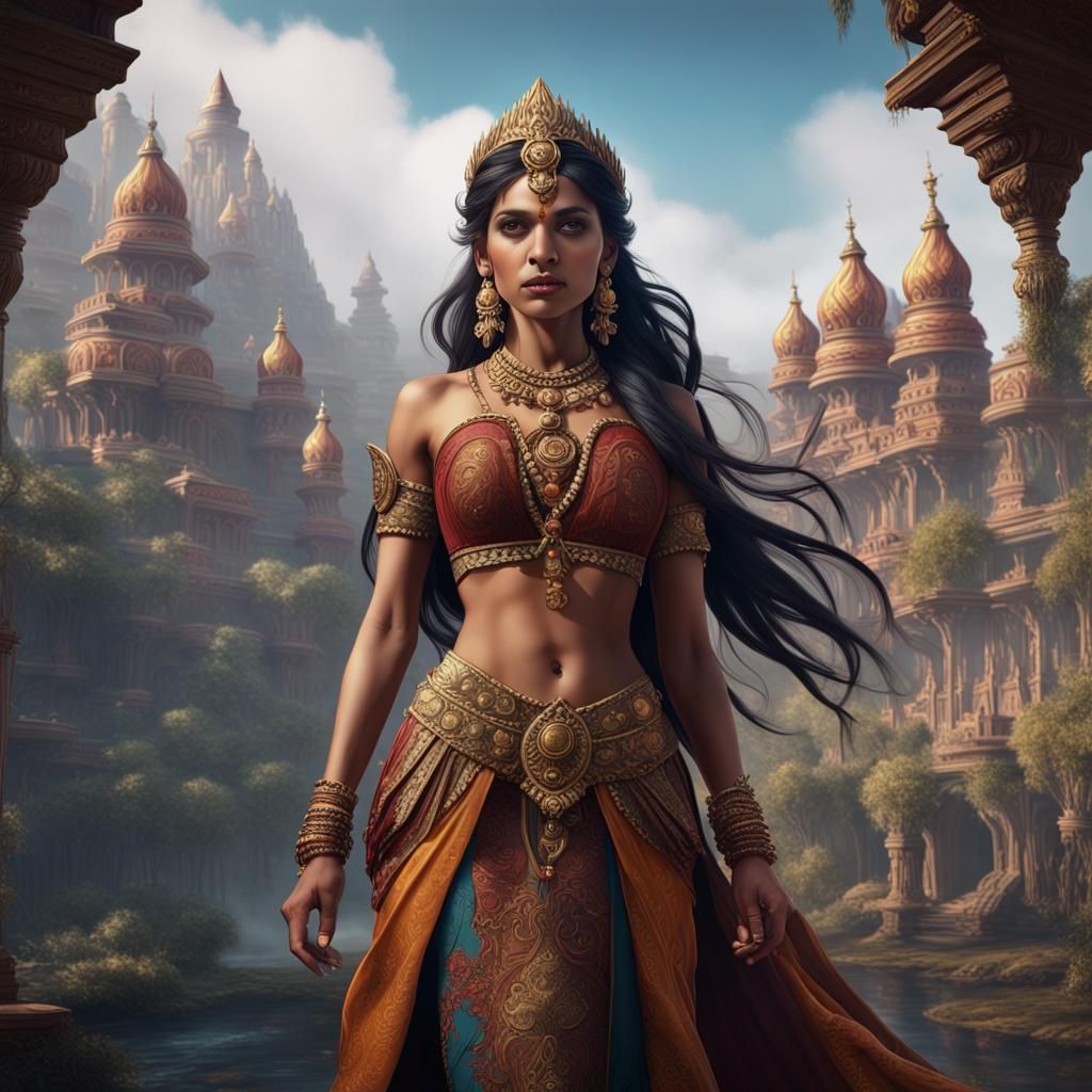 Fantastical Indian Princess in Detailed Matte Painting