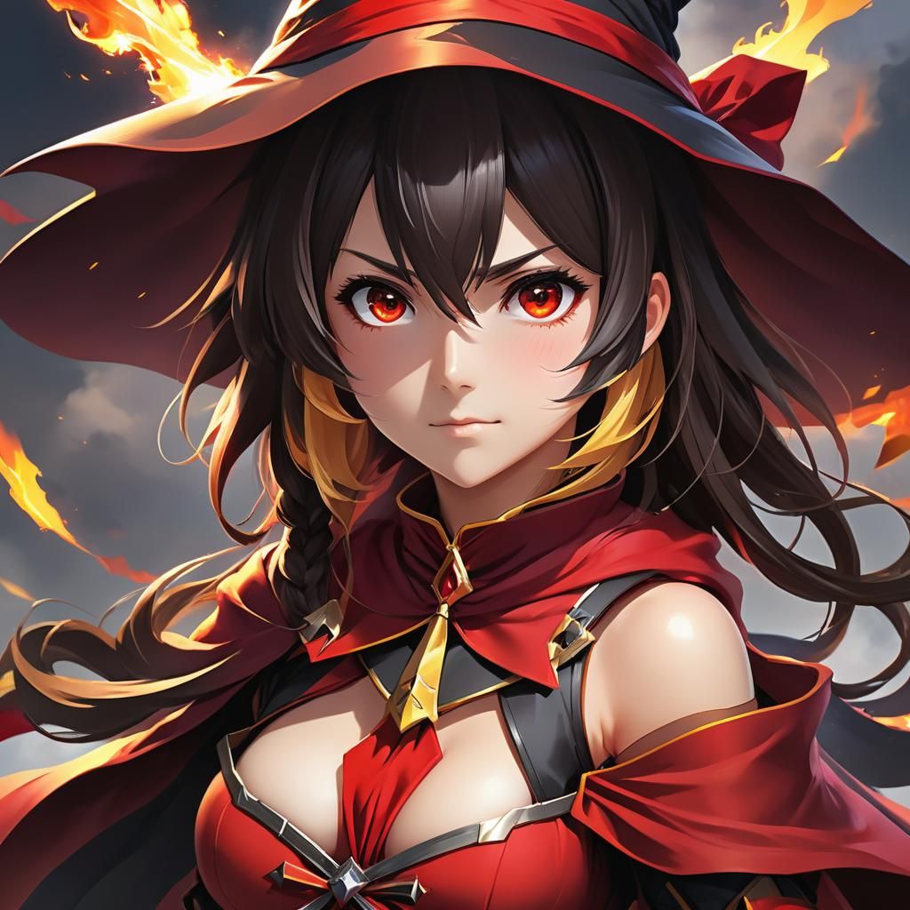 Crimson-Eyed Wizard in Anime Cel-Shaded Style