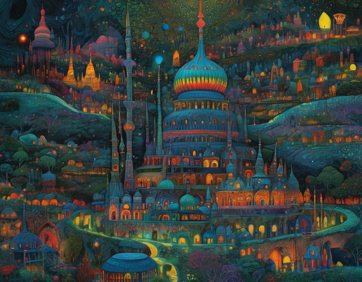 Mystic Mosque in Colorful Hundertwasser-Bosch Style