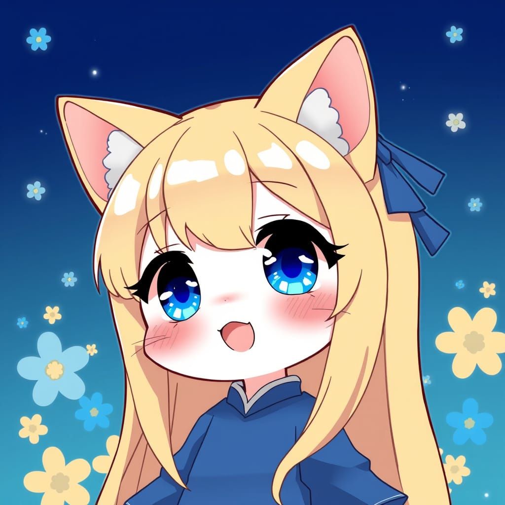 Cute Chibi Anime Catgirl with Sparkling Eyes
