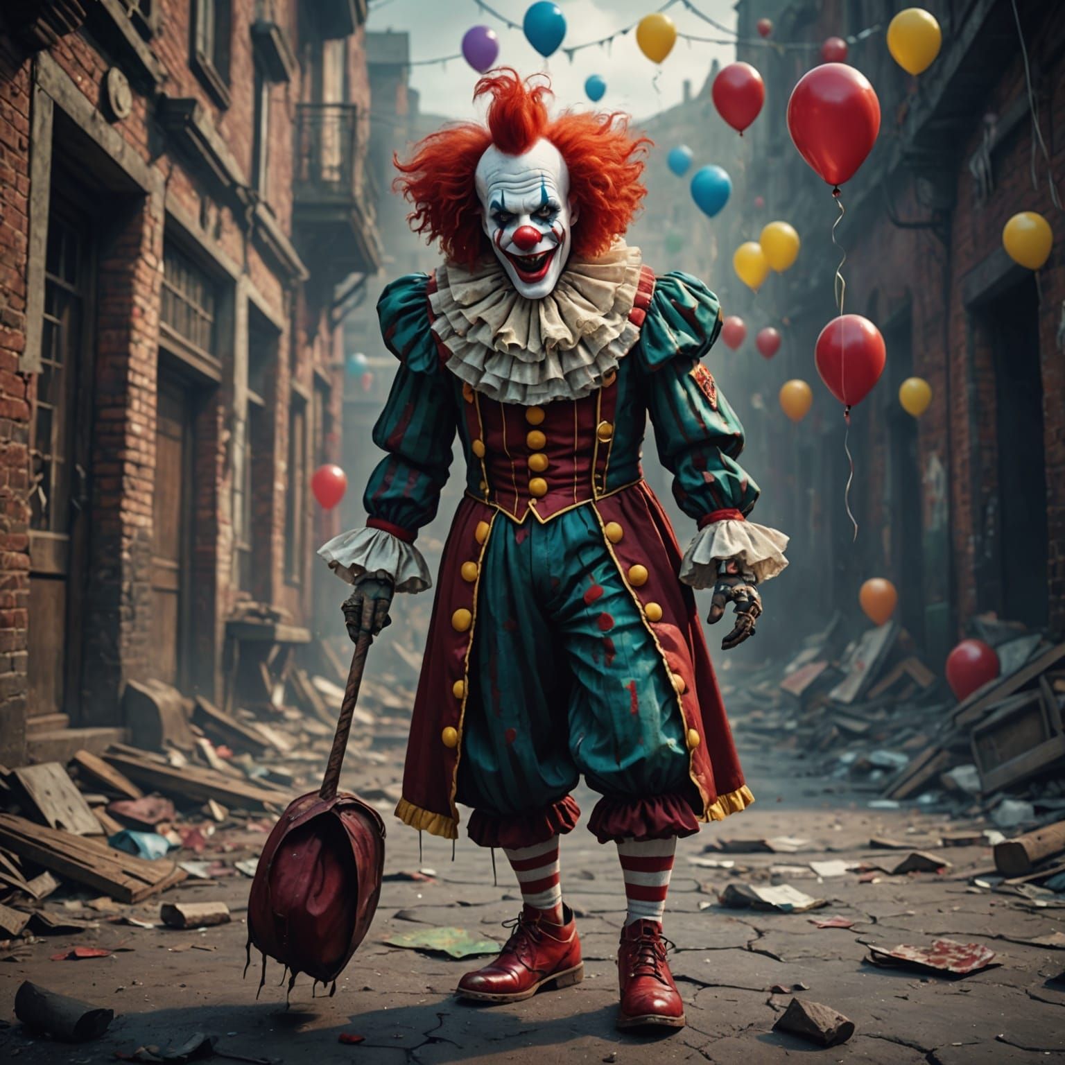 Intricate Matte Painting of a Pale Clown with Red Hair
