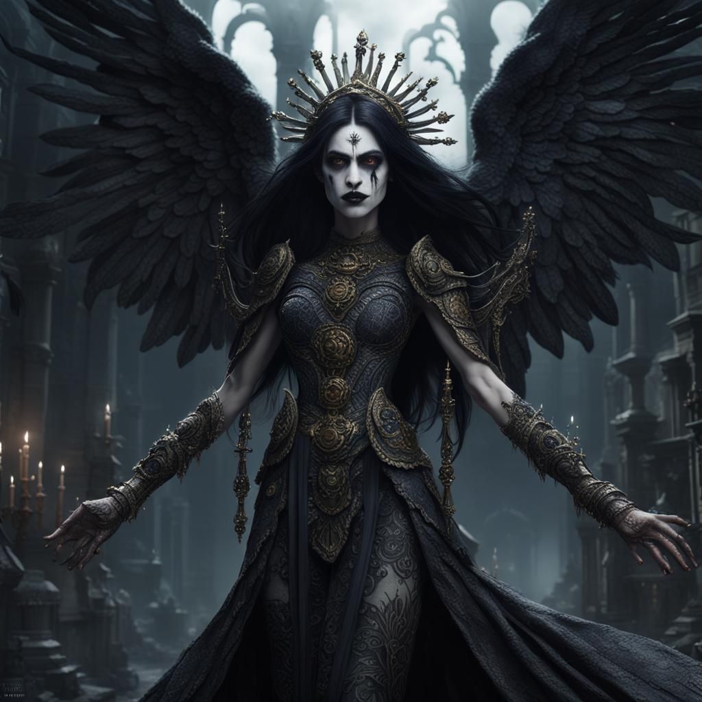 Creepy Angel of Death with Black Lipstick