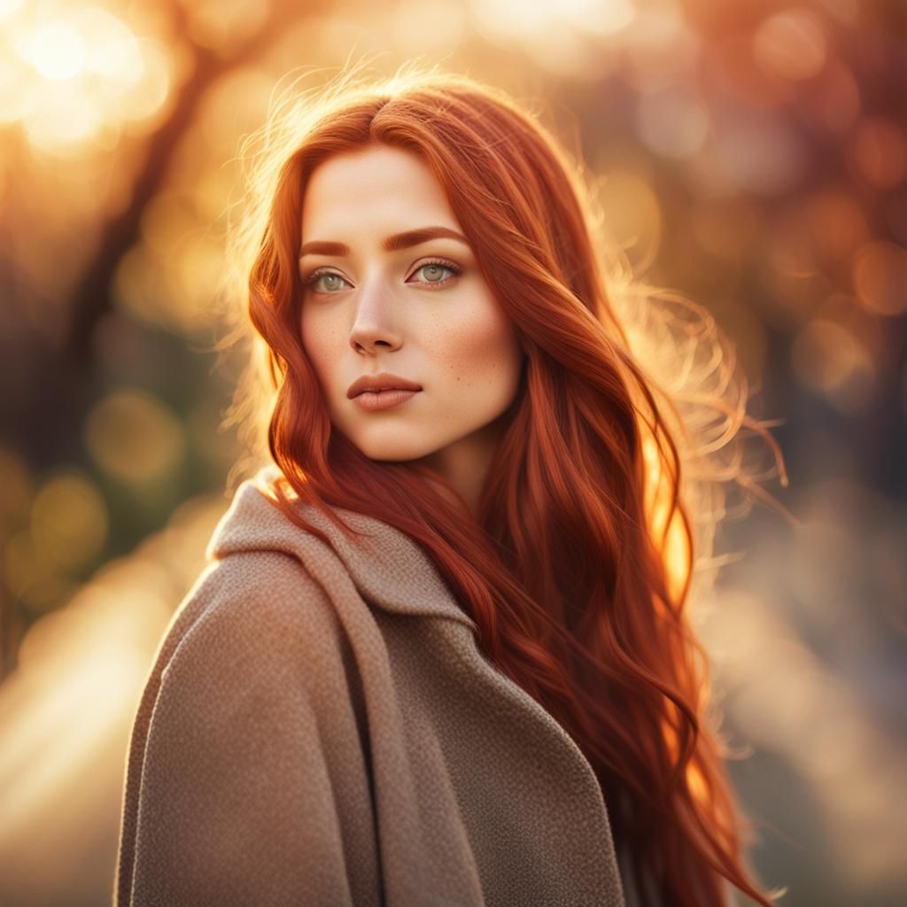 Hyperrealistic Portrait of a Young Woman with Red Hair