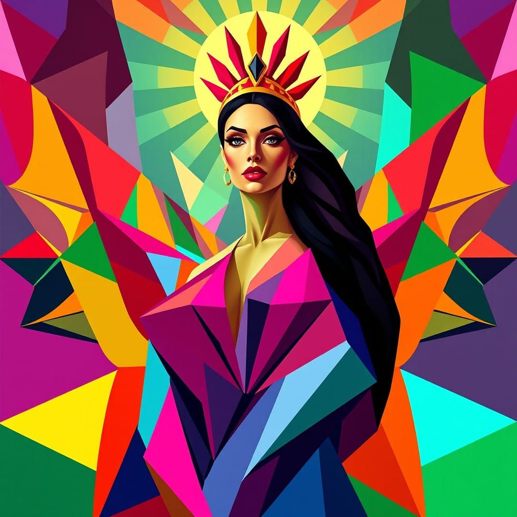 Goddess Nikkibenz in Geometric Neo-Cubist Art Deco Style