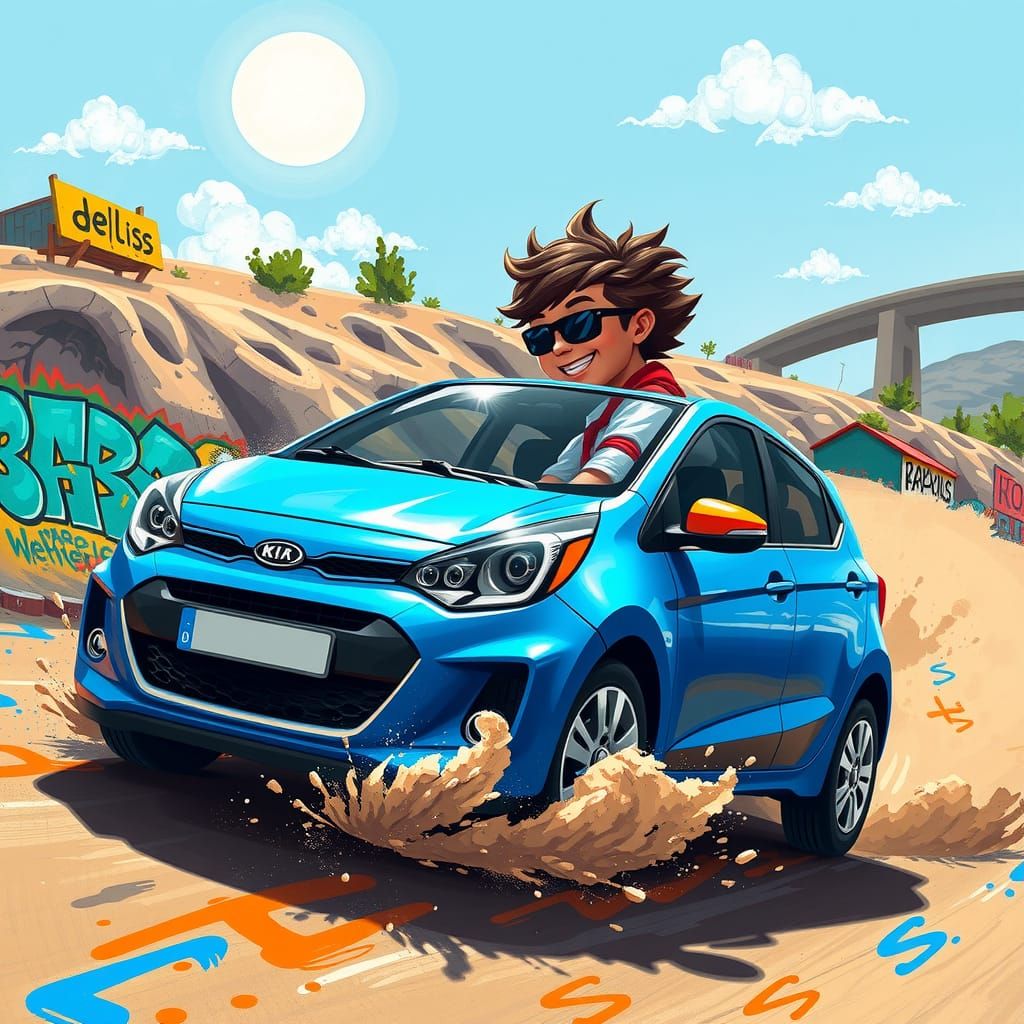 Blue Kia Rio Joyride in Animated 3D Style