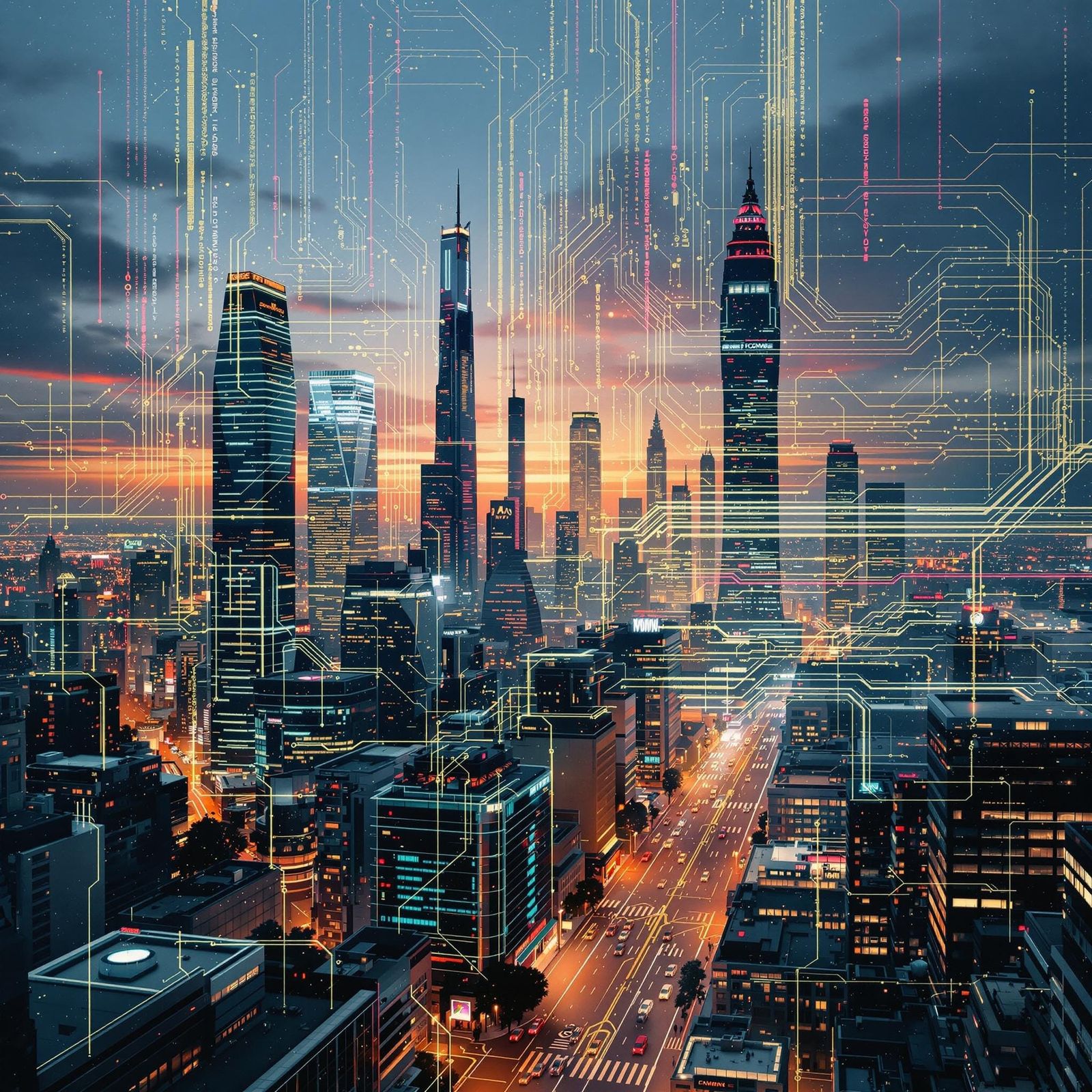 Cyberpunk Cityscape in Double Exposure