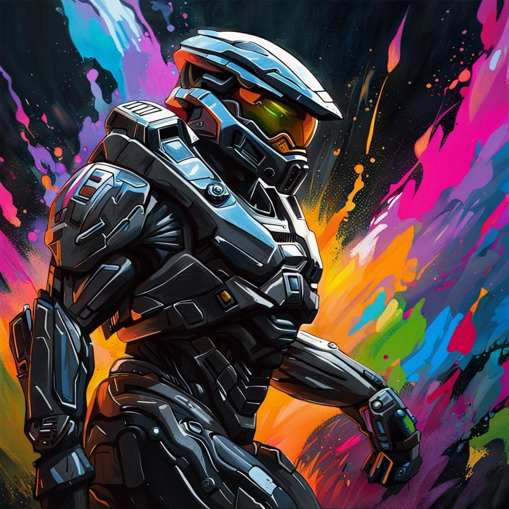 Futuristic Halo Spartan Graffiti Art