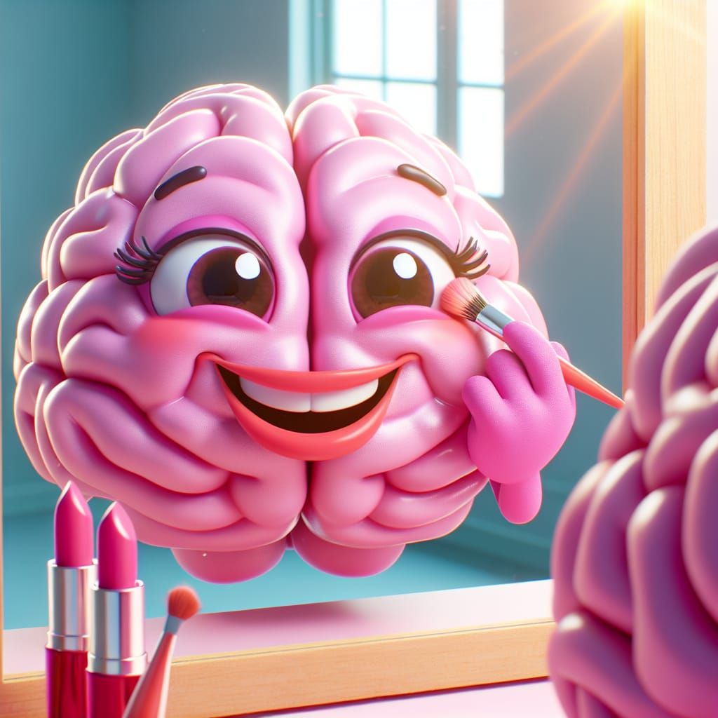 Happy Brain Applying Makeup in Bright Sunlight