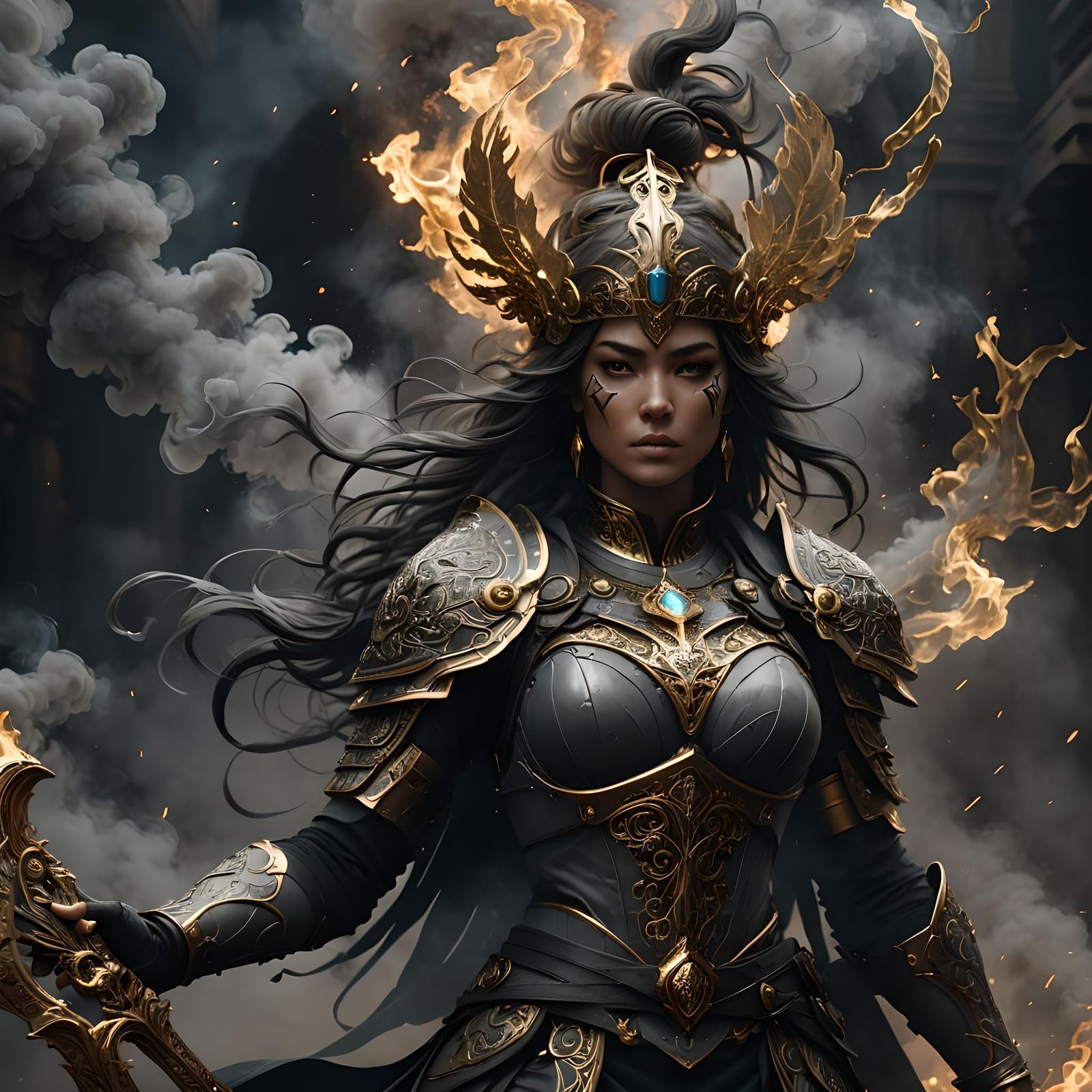 Dark Fantasy Warrior with Impasto Brushstrokes