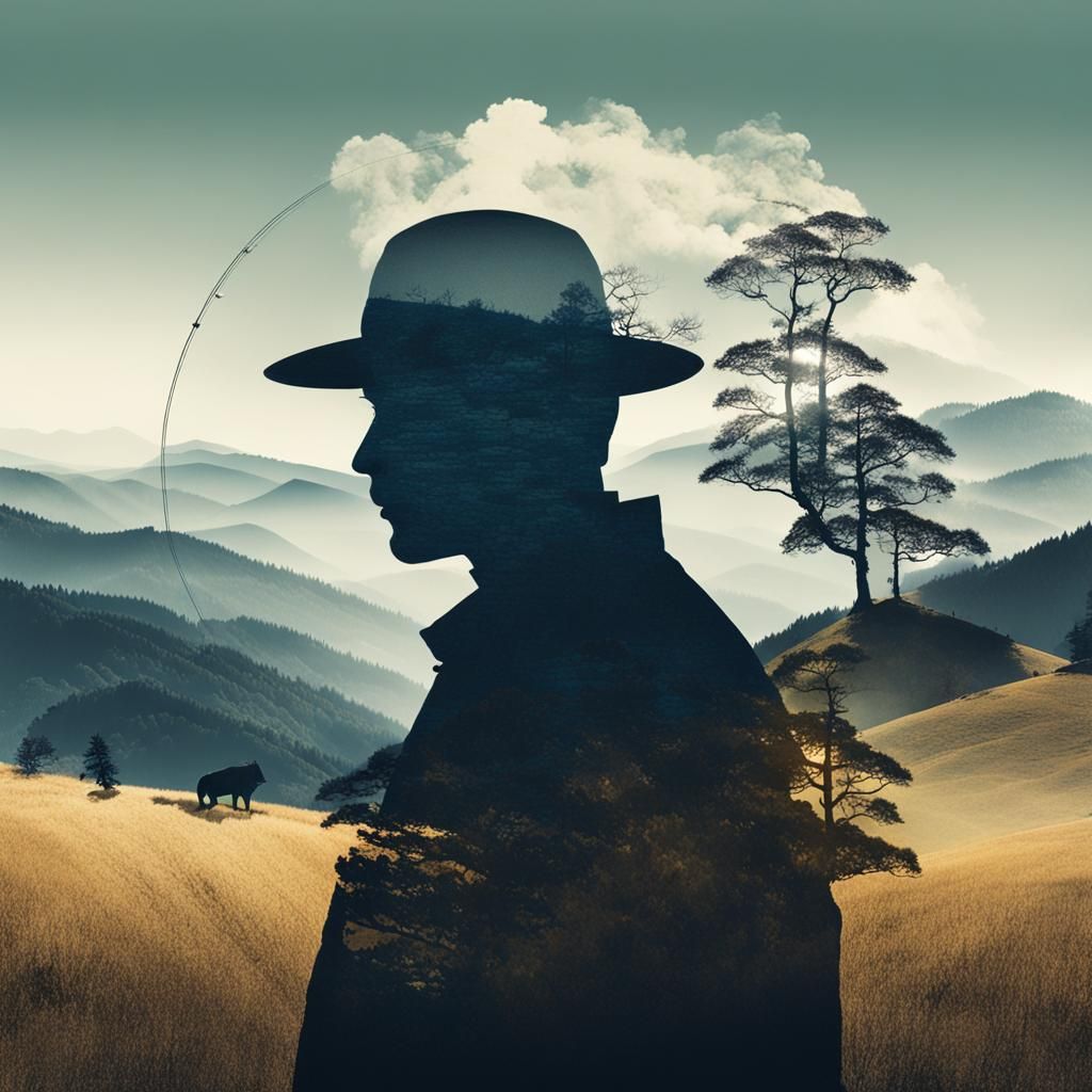 Daimyo Silhouette Double Exposure in Fantasy Art Style