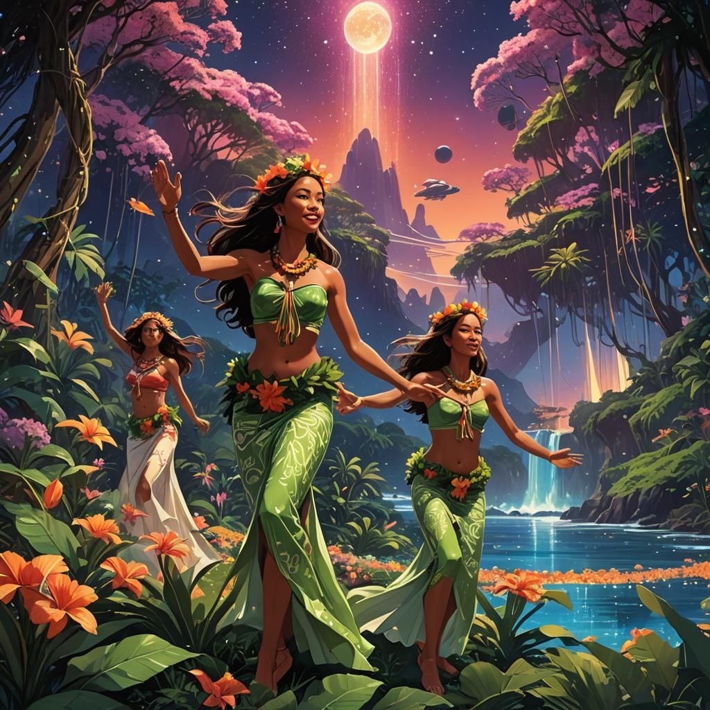 Hula Dancers in Star Gardens: Digital Matte Painting