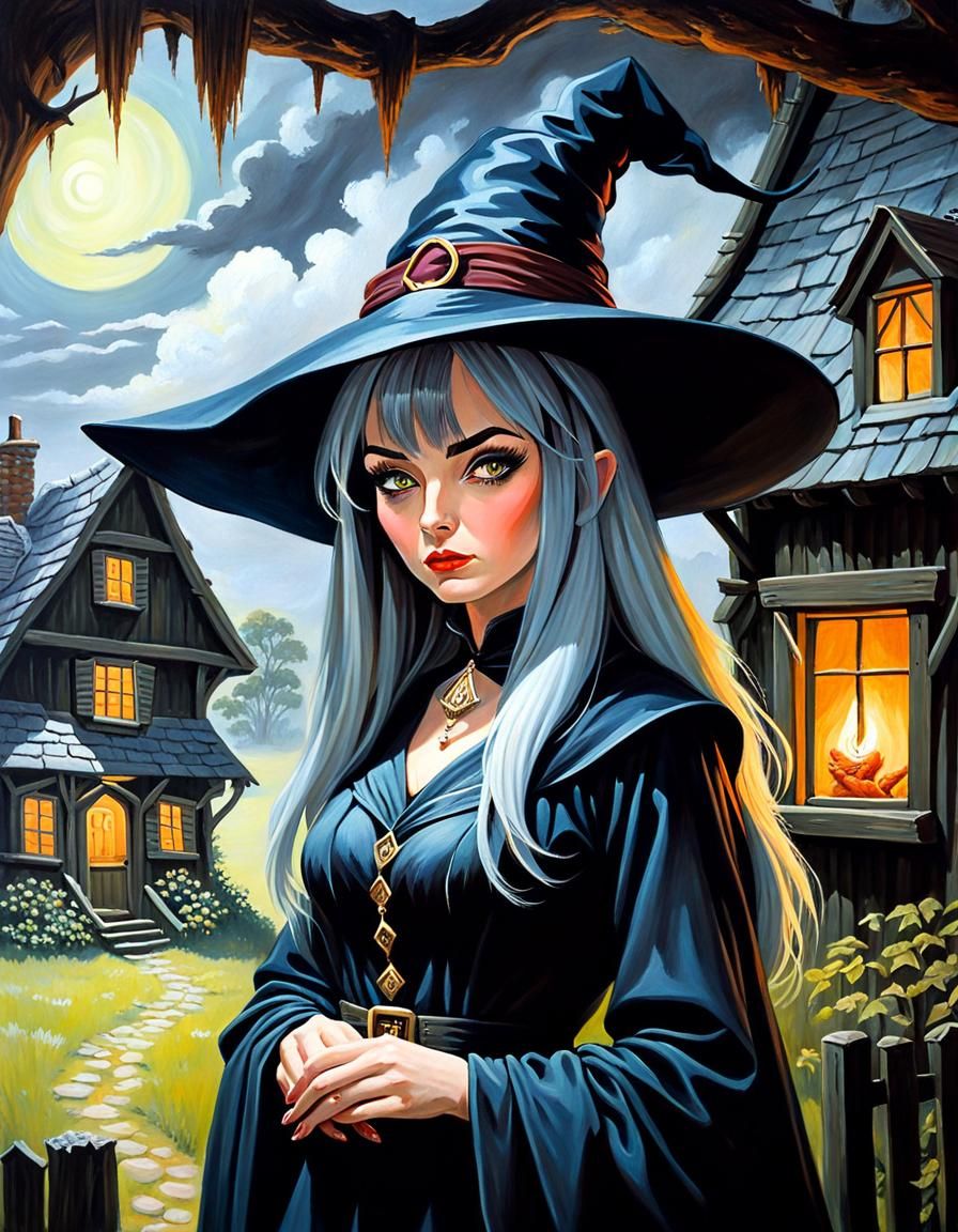 Witch Portrait in Discworld Fantasy Art Style