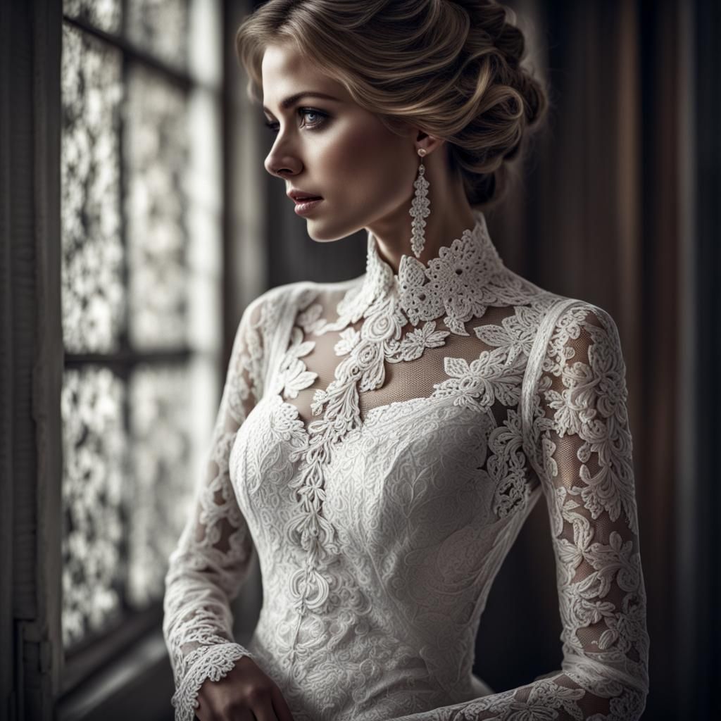 Woman in White Lace: Hyperrealistic Photography