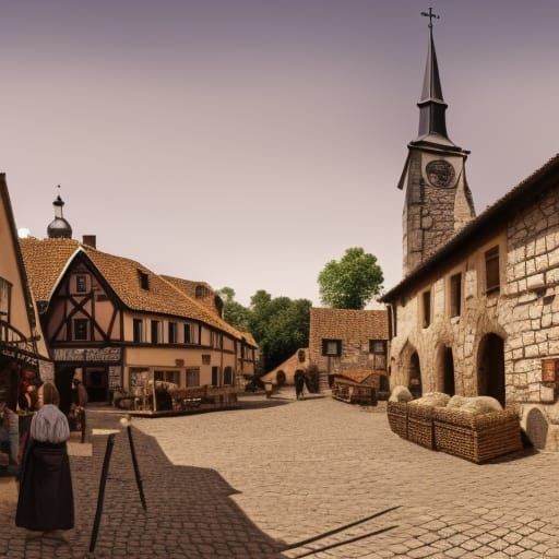 Buzzling Medieval Village on Market Day