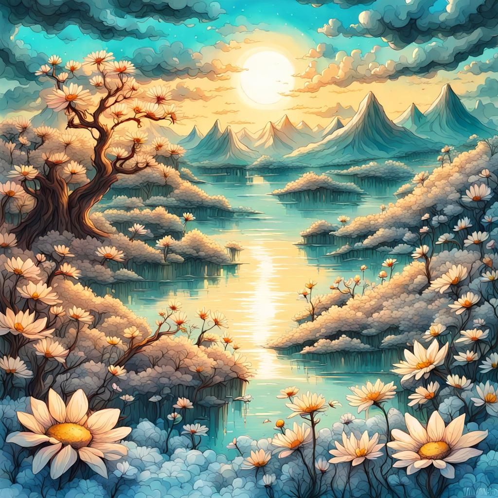 Surreal Ink Fantasy Landscape in Digital Art